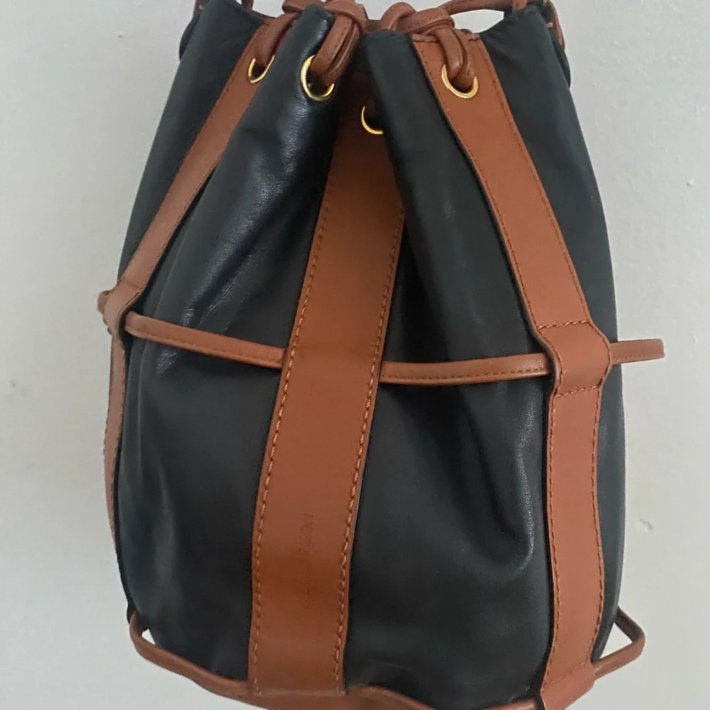 Ulla Johnson Black and Brown Leather Drawstring Bucket Bag - Picture 4 of 6
